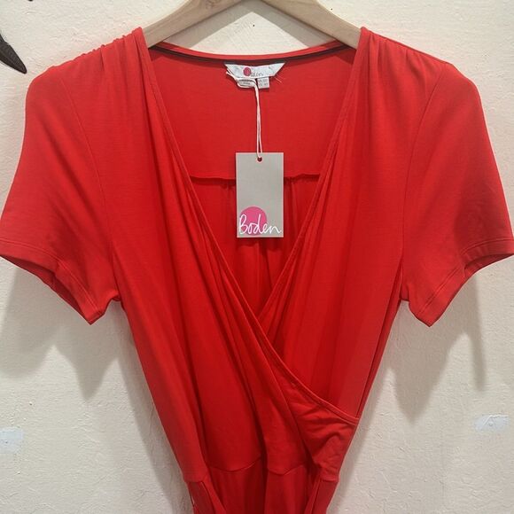 NEW! Boden Red Caroline Faux Wrap Cotton Knit Jersey Playsuit Romper - 6T - Picture 6 of 14